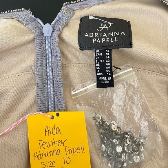 NWT BHLDN x Adrianna Papell Aida Beaded Chiffon Gown in Pewter - Picture 8 of 8